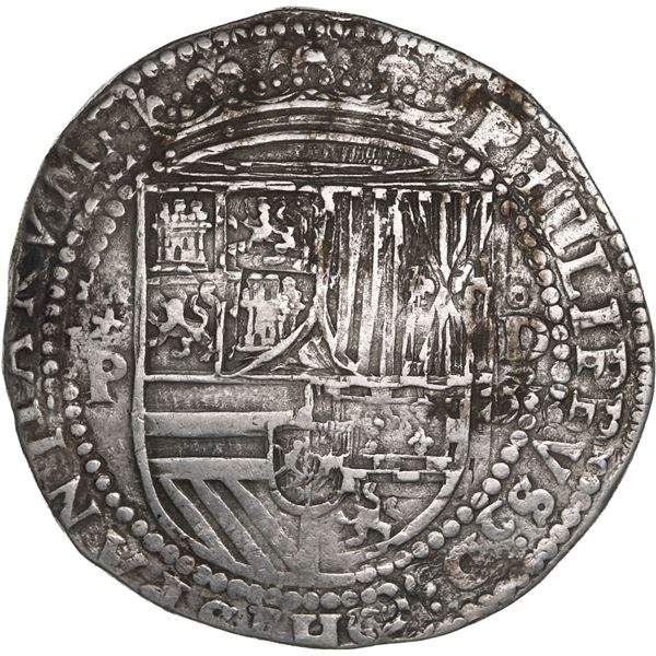 PERU, Lima, cob 8 reales, Philip II, assayer Diego de la Torre, *-P to left, oD-o8 (open left top) t