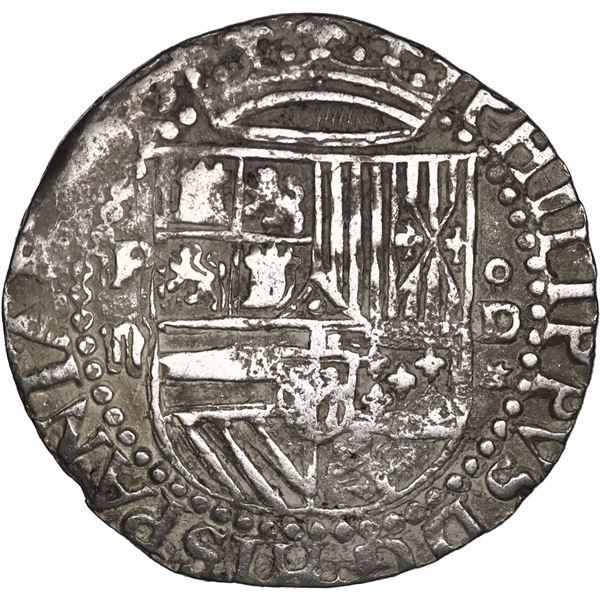 PERU, Lima, cob 2 reales, Philip II, assayer Diego de la Torre, P-ii to left, oD-* to right, ex-Pont