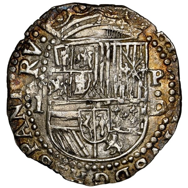 PERU, Lima, cob 1 real, Philip II, assayer Diego de la Torre, *-I to left, P-oD to right, NGC MS 62,