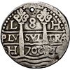 Image 1 : PERU, Lima, cob 8 reales Royal (galano), 1700 H, with Guatemala sun-over-mountains countermark (Type