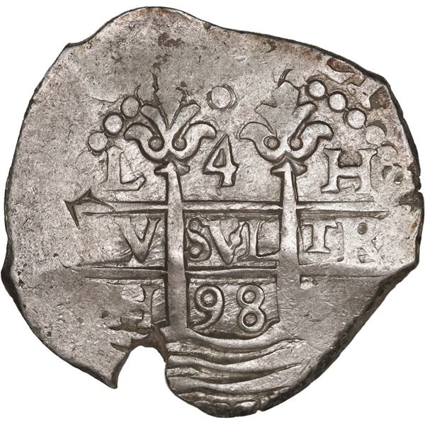 PERU, Lima, cob 4 reales, 1698 H, ex-Ponte.