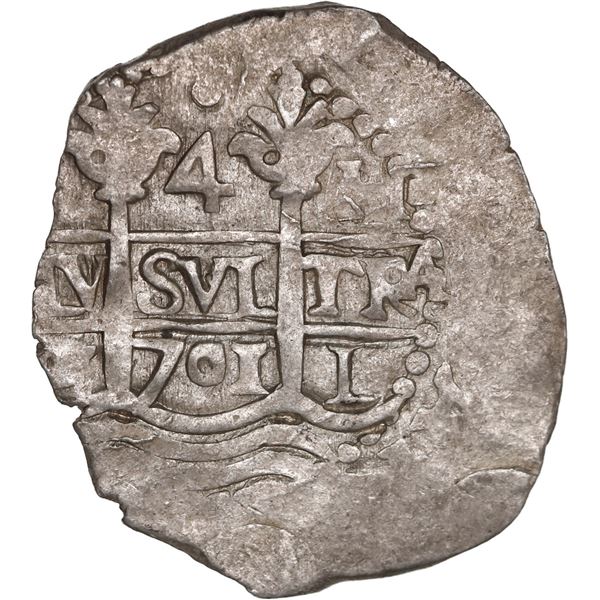 PERU, Lima, cob 4 reales, 1701 H, posthumous Charles II, ex-Ponte.