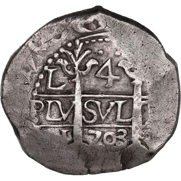 PERU, Lima, cob 4 reales, 1703 H, ex-Ponte, ex-Sellschopp.