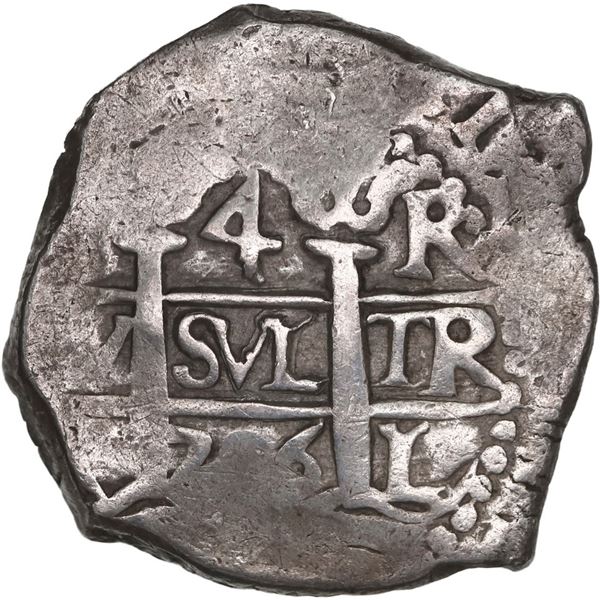 PERU, Lima, cob 4 reales, 1706 R, extremely rare, ex-Ponte.