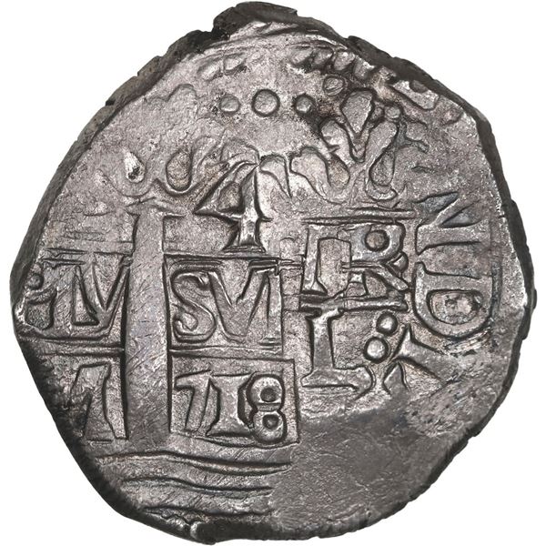 PERU, Lima, cob 4 reales, 1718 M, rare, ex-Ponte.