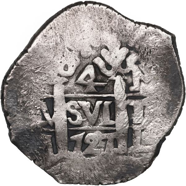 PERU, Lima, cob 4 reales, 1727 M, rare, ex-Ponte.