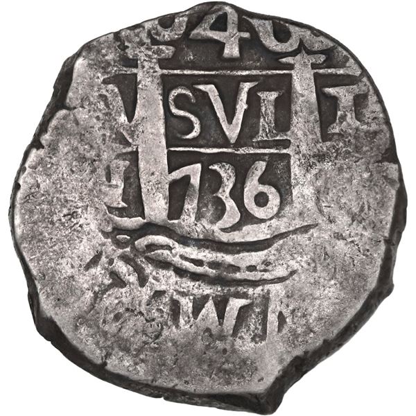 PERU, Lima, cob 4 reales, 1736 N, ex-Ponte.