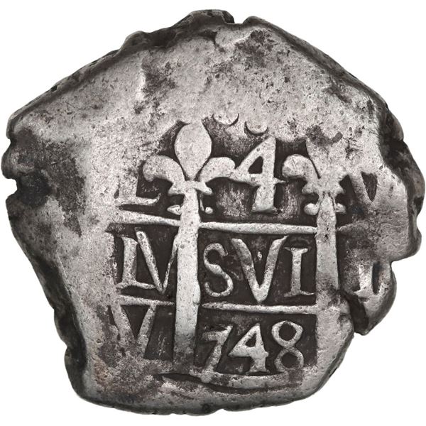 PERU, Lima, cob 4 reales, 1748 V, very rare, ex-Ponte.