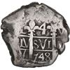 Image 1 : PERU, Lima, cob 4 reales, 1748 V, very rare, ex-Ponte.