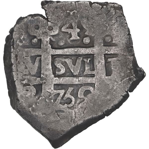 PERU, Lima, cob 4 reales, 1752 R, denomination 8/4, unique, ex-Ponte.
