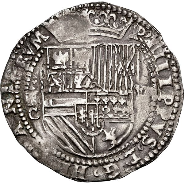 BOLIVIA, Potosí, cob 8 reales, Philip II, assayer C below erased B or B/L, very rare, NGC AU 53, fin