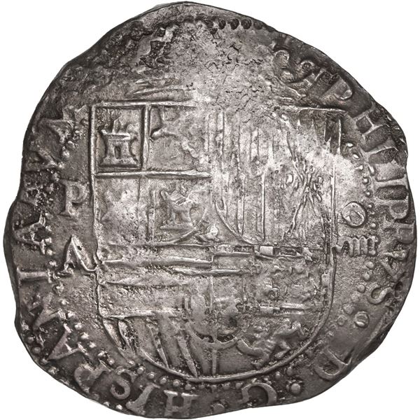 BOLIVIA, Potosí, cob 8 reales, Philip II, assayer A, variety with denomination as "oVIIII" (rare), e