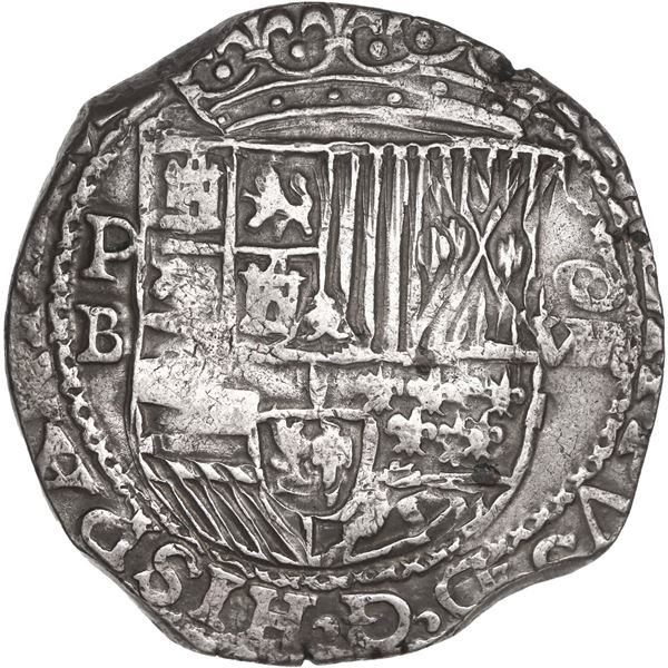 BOLIVIA, Potosí, cob 8 reales, Philip II, assayer B (5th period), borders of x's, ex-Ponte.