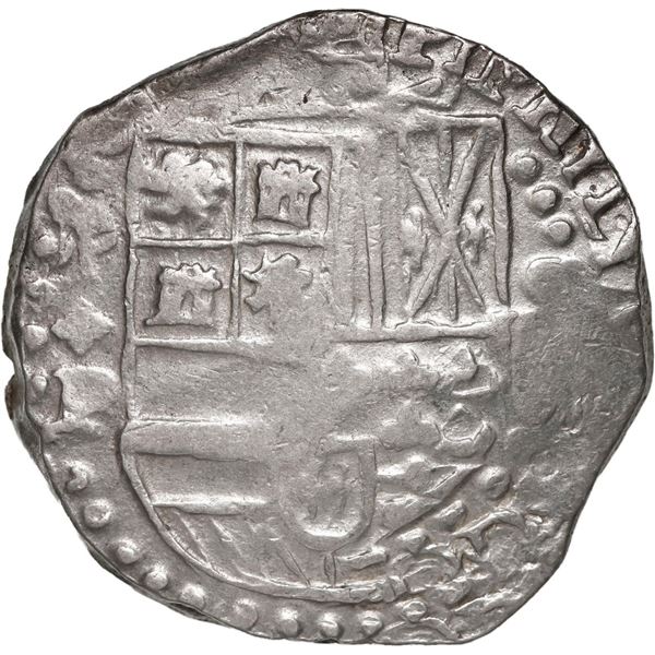 BOLIVIA, Potosí, cob 8 reales, 1623 P, date rendered as "16ZIII" (rare), lions and castles transpose