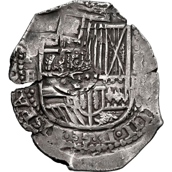 BOLIVIA, Potosí, cob 8 reales, (1651-52) E, with crowned-•F• countermark (two dots