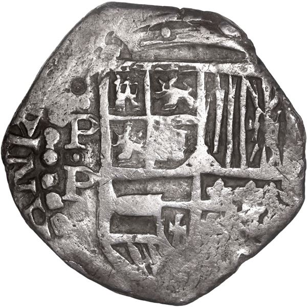 BOLIVIA, Potosí, cob 4 reales, Philip IV, assayer P (1620s), "flat" lions, ex-Ponte.