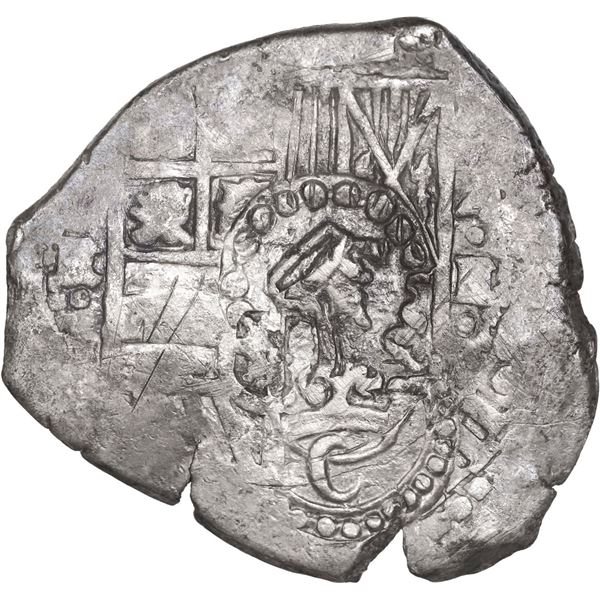 BOLIVIA, Potosí, cob 4 reales, 1651 (modern 5) E, with crowned-C and crown-alone countermarks on shi