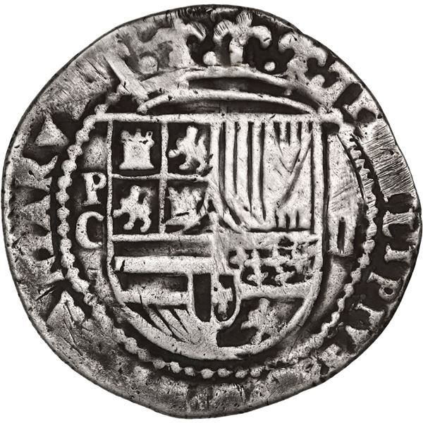 BOLIVIA, Potosí, cob 2 reales, Philip II, assayer C without erasure, extremely rare, ex-Ponte.