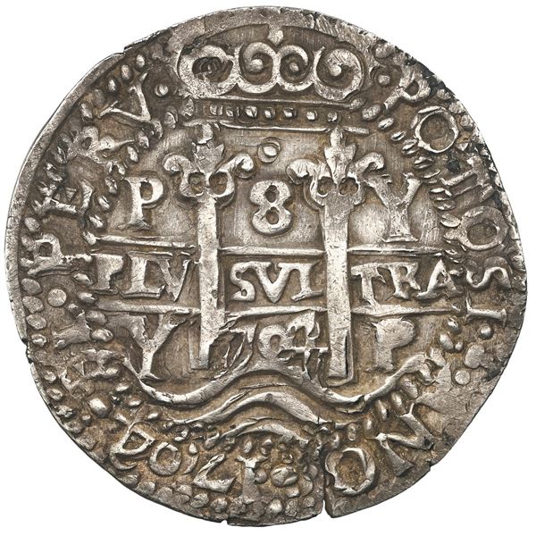 BOLIVIA, Potosí, cob 8 reales Royal (galano), 1704/3 Y, rare, NGC AU 55, finest known in NGC census.