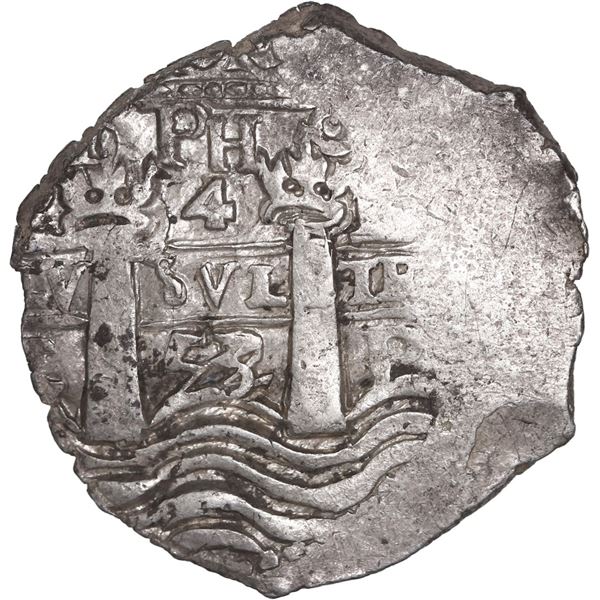 BOLIVIA, Potosí, cob 4 reales, 1653/2 E, 1-PH-6 at top, rare, ex-Ponte.
