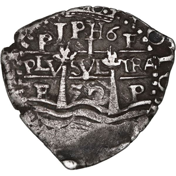 BOLIVIA, Potosí, cob 1 real, 1652 E, post-transitional, 1-PH-6 at top, NGC VF 35.