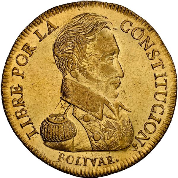 BOLIVIA, Potosí, gold 8 scudos, 1837 LM, NGC MS 62+.