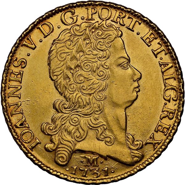 BRAZIL, Minas, gold 12800 reis, João V, 1731-M, NGC MS 62.