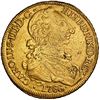 Image 1 : CHILE, Santiago, gold bust 8 escudos, Charles III, 1766 J, final digit in date 6/6 (unique variety),