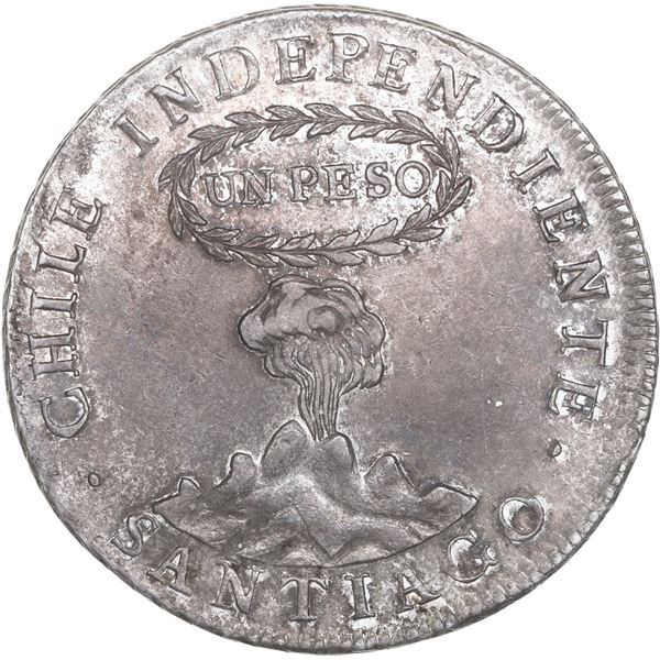 CHILE, Santiago, "volcano" peso, 1817 FJ, NGC AU 55.