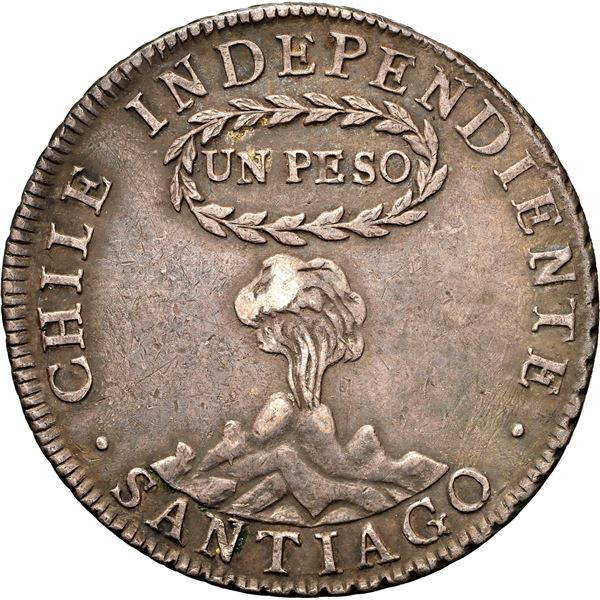 CHILE, Santiago, "volcano" peso, 1817 FD, NGC XF 45.