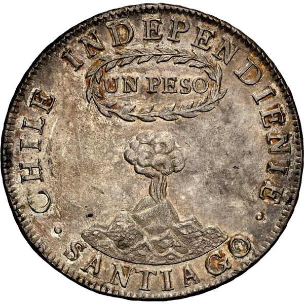 CHILE, Santiago, "volcano" peso, 1822 FI, NGC AU details / rev spot removed.