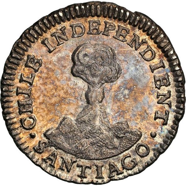 CHILE, Santiago, "volcano" ½ real, 1834/3 I, NGC MS 62 (Colección Val y Mexía Label), finest and onl