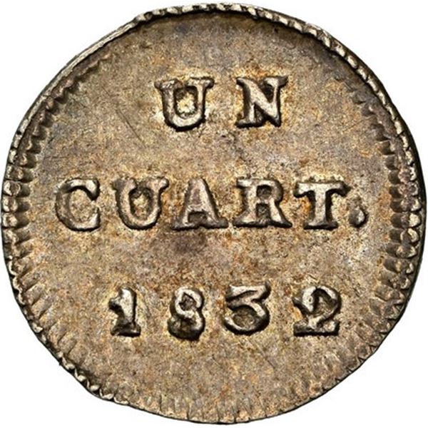 CHILE, Santiago, ¼ real, 1832/1, NGC AU 53 (Colección Val y Mexía Label).