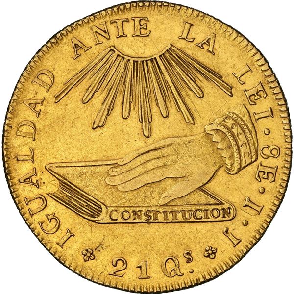 CHILE, Santiago, gold 8 escudos, 1837 IJ, NGC AU details / cleaned.