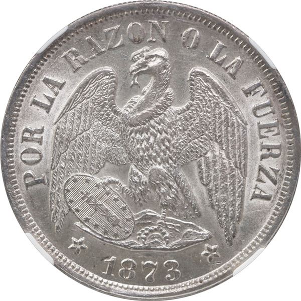 CHILE, Santiago, "condor" peso, 1873, NGC MS 63.