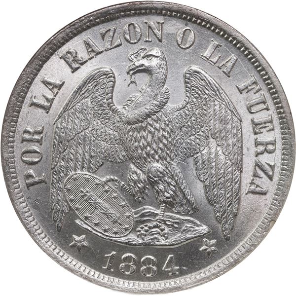 CHILE, Santiago, "condor" peso, 1884, NGC MS 64.