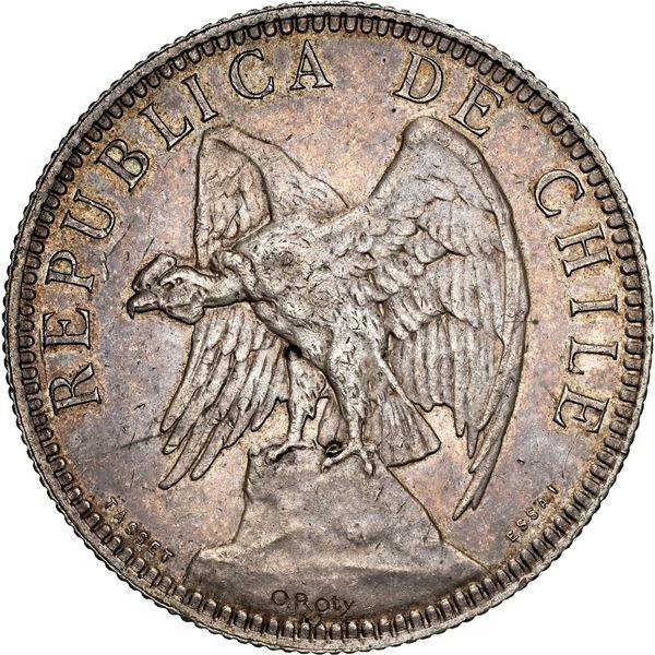 CHILE, Santiago, essai 1 peso, 1894, very rare, NGC AU 58 (Colección Val y Mexía Label), finest and