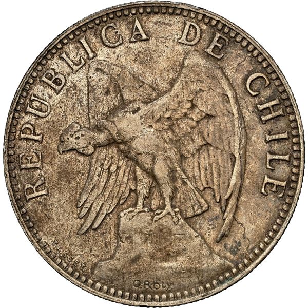 CHILE, Santiago, 1 peso, 1896/5, NGC XF 40 (Colección Val y Mexía Label), finest and only example in