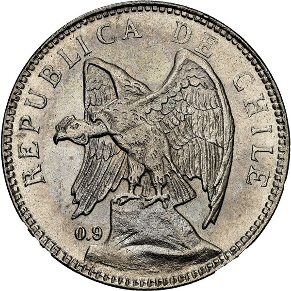 CHILE, Santiago, 1 peso, 1910, NGC MS 66 (Colección Val y Mexía Label), "top pop."