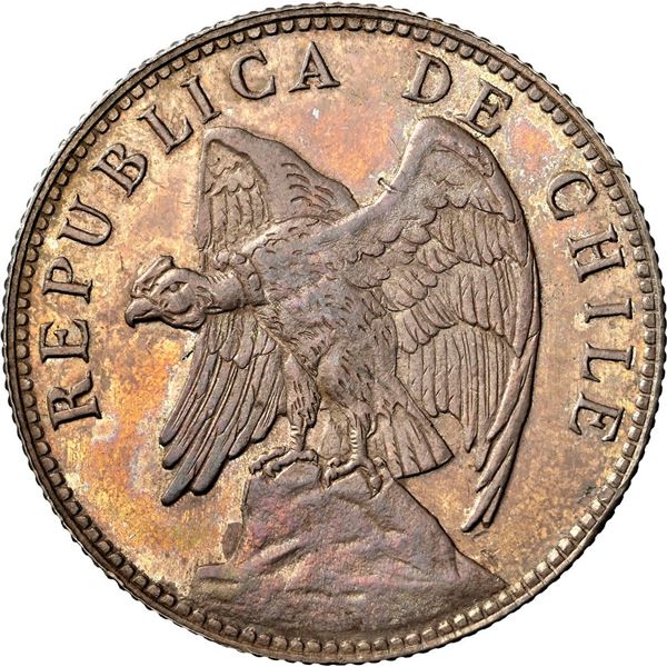 CHILE, Santiago, proof pattern 1 peso, 1914, NGC PF 64, finest known in NGC census.