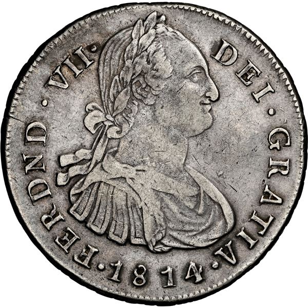 COLOMBIA, Popayán, bust 8 reales, Ferdinand VII (bust of Charles IV), 1814 JF, NGC VF 25, ex-Becerra