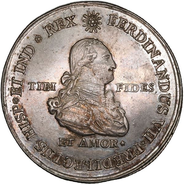 COLOMBIA, 4 reales-sized proclamation medal, Ferdinand VII (bust of Charles IV), 1808, Popayán, cord