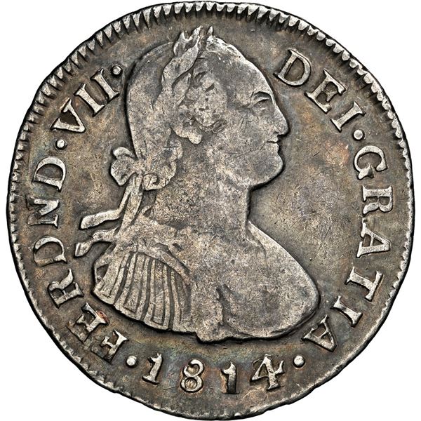 COLOMBIA, Popayán, bust 2 reales, Ferdinand VII (bust of Charles IV), 1814/3 J•F, NGC F 15,