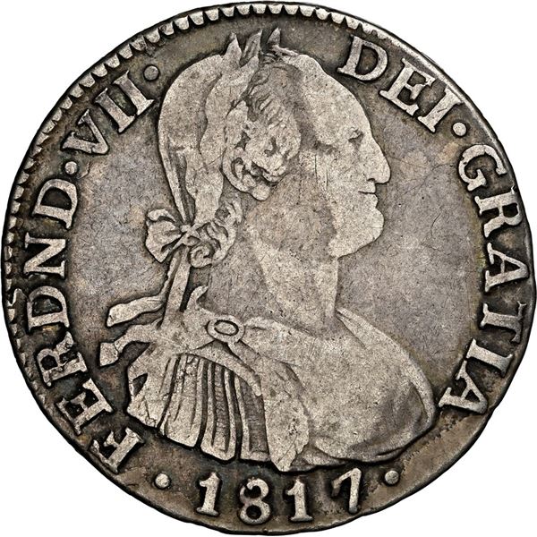 COLOMBIA, Bogotá, bust 2 reales, Ferdinand VII (bust of Charles IV), 1817 F•J, NGC VF 25, e