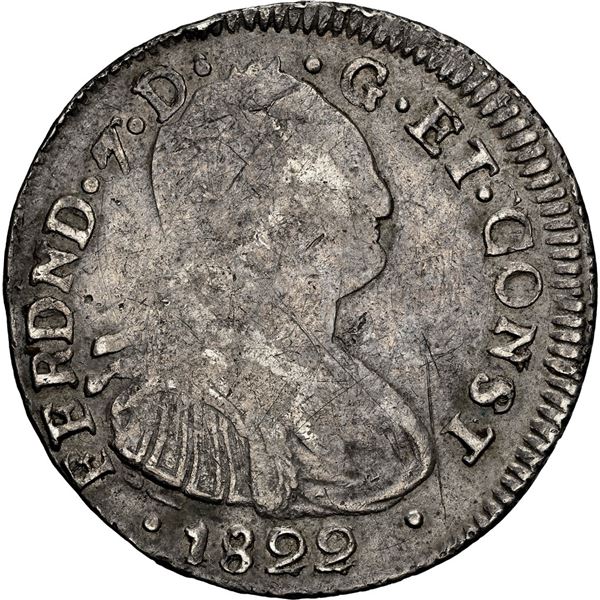 COLOMBIA, Pasto, bust 2 reales, Ferdinand VII (bust of Charles IV), 1822 O, • between date