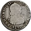 Image 1 : COLOMBIA, Bogotá, bust ½ real, Ferdinand VII (bust of Charles IV), 1812 J•F, mintmark MR in