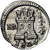 Image 1 : COLOMBIA, Bogotá, ¼ real, 1804, partial brockage error, NGC UNC details / tooled, edge filed, ex-Bec