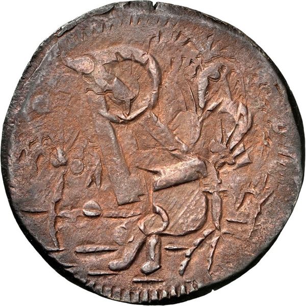 COLOMBIA, Cartagena, copper "imitation cob" ½ real, no date (ca. 1815), struck over a State of Carta