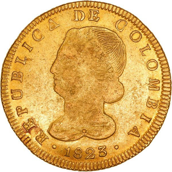COLOMBIA, Popayán, gold 8 escudos, 1823 FM, ex-JEAS.