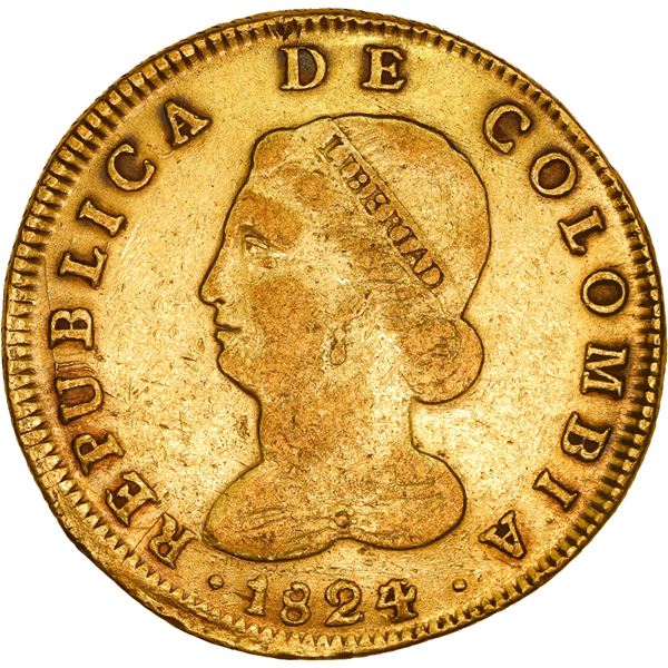 COLOMBIA, Bogotá, gold 8 escudos, 1824/3 JF, ex-JEAS.